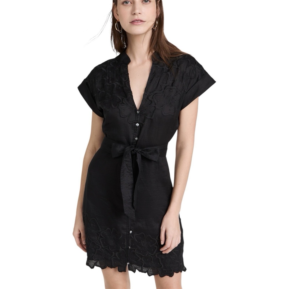 Veronica Beard Women's Black Archie Eyelet Applique Mini Dress. Sz 2